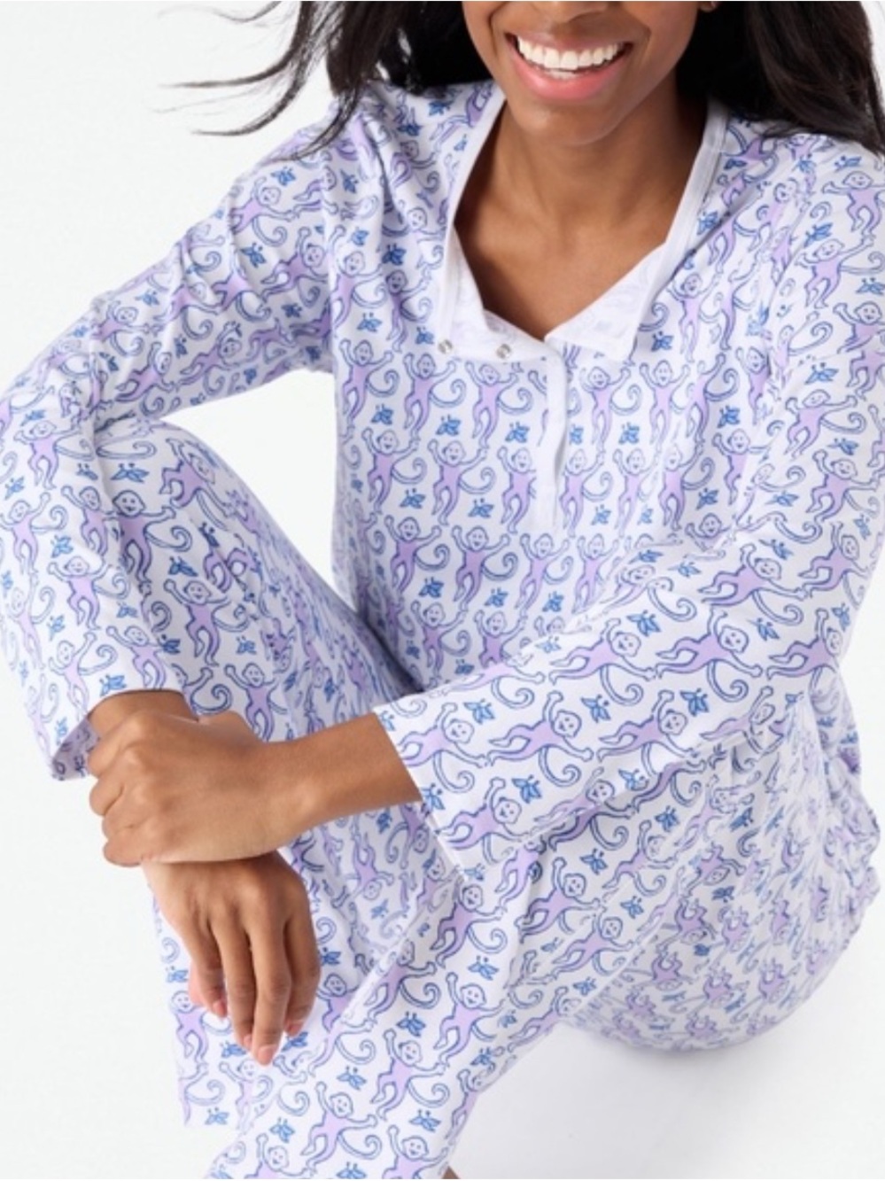 Roller Rabbit Lavender Monkey Long Sleeve Pajama Set - Picture 2 of 4